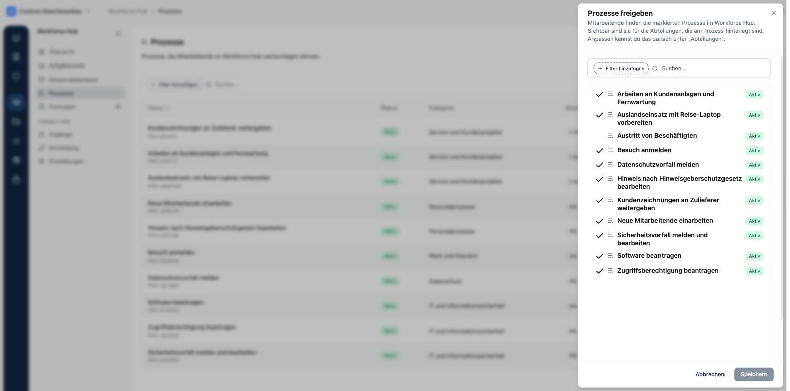 Prozesse für das Portal freigeben