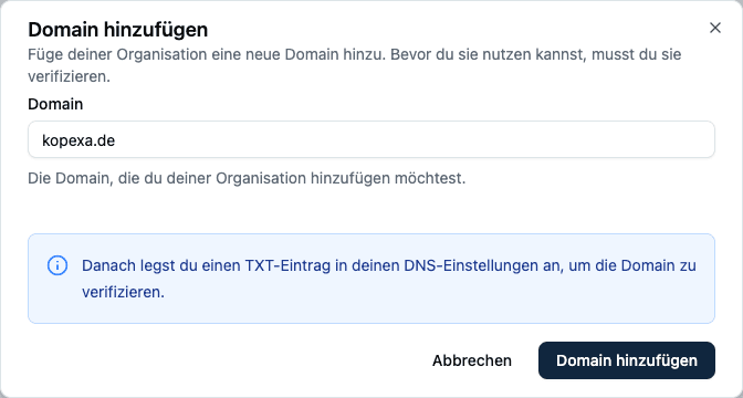 Domain hinzufügen