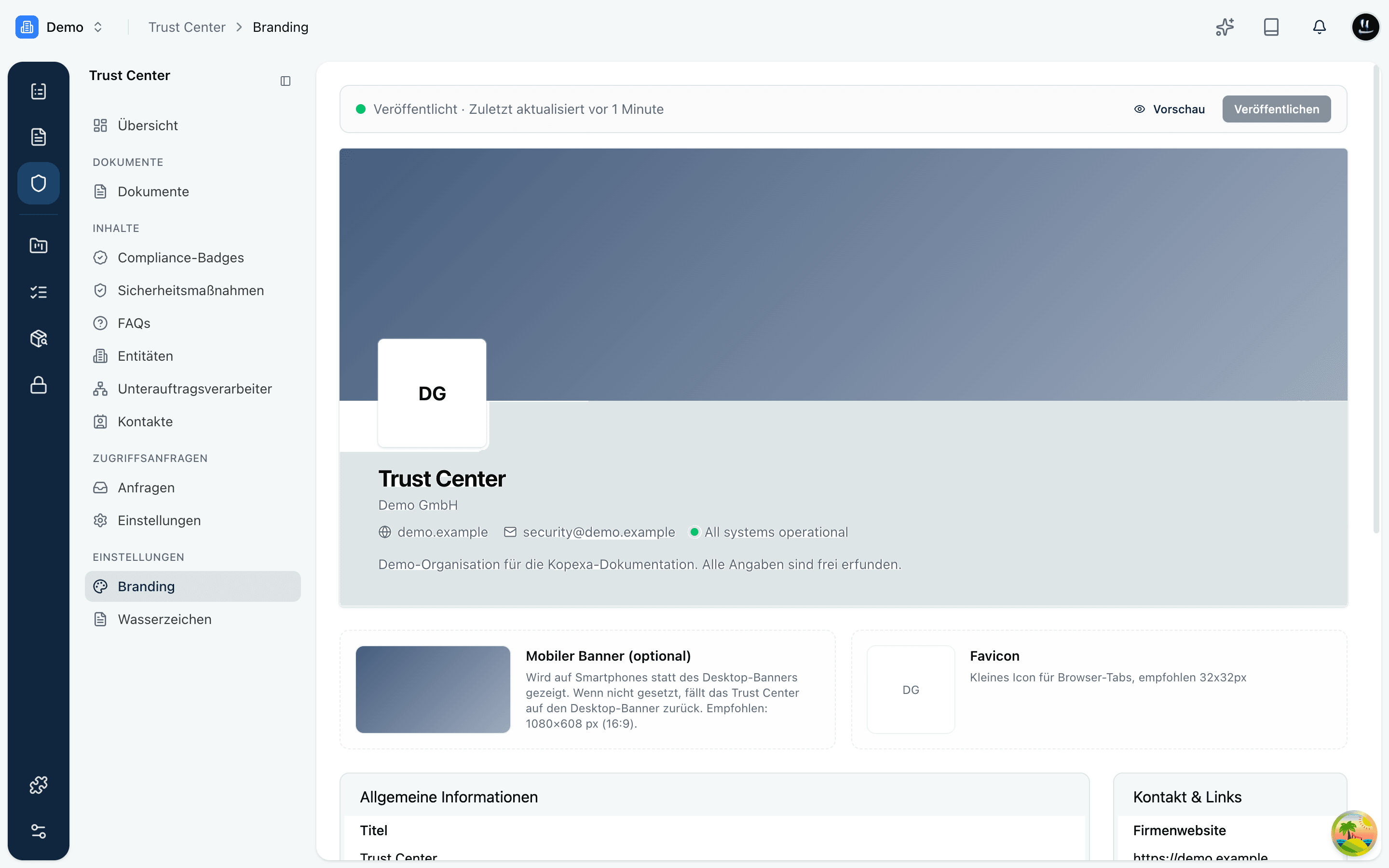 Branding-Einstellungen mit Live-Vorschau