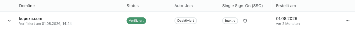 Domain-Liste mit Status, Auto-Join und SSO