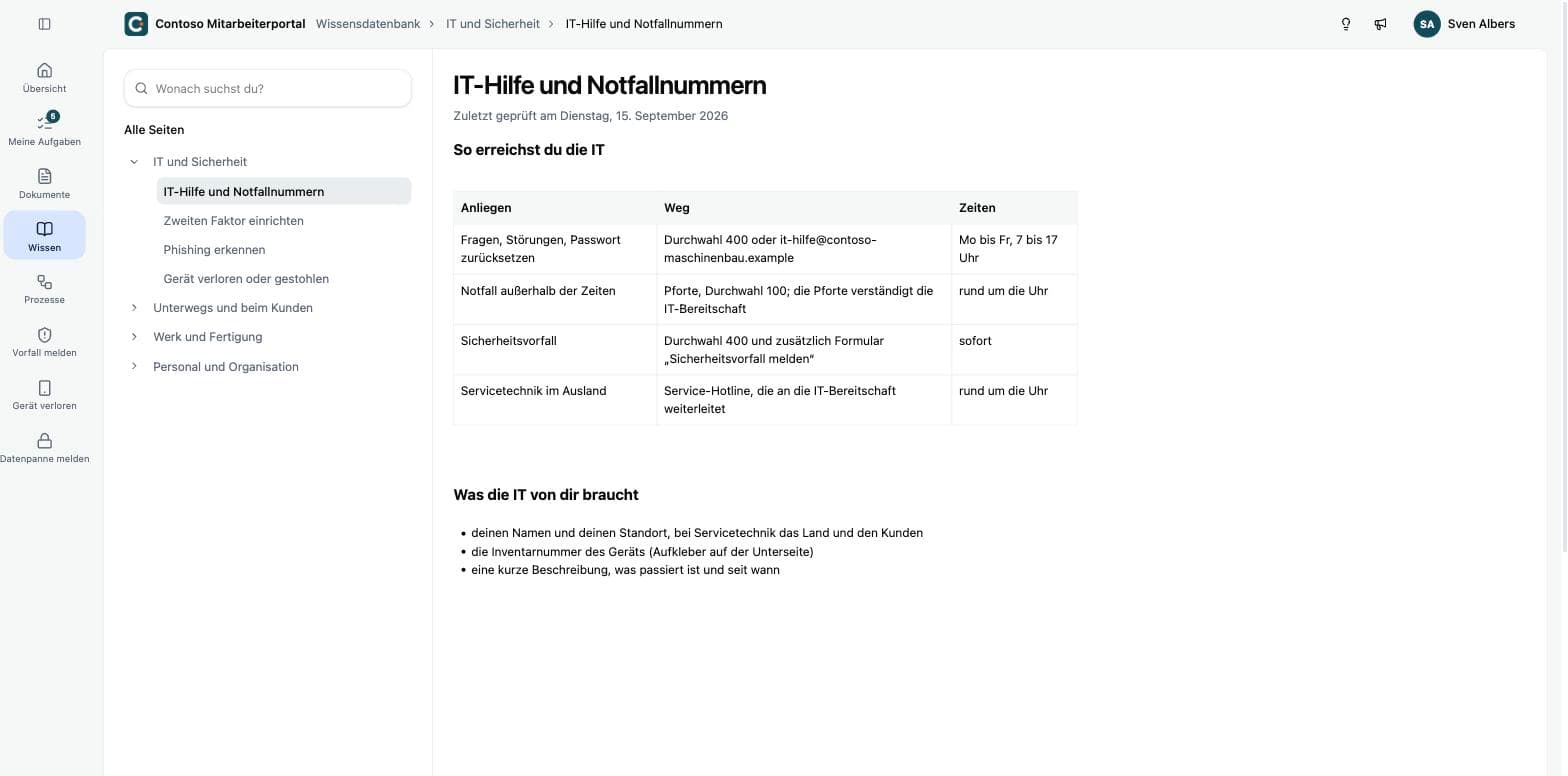 Eine Seite der Wissensdatenbank