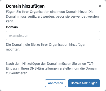 Screenshot: Domain hinzufügen Button