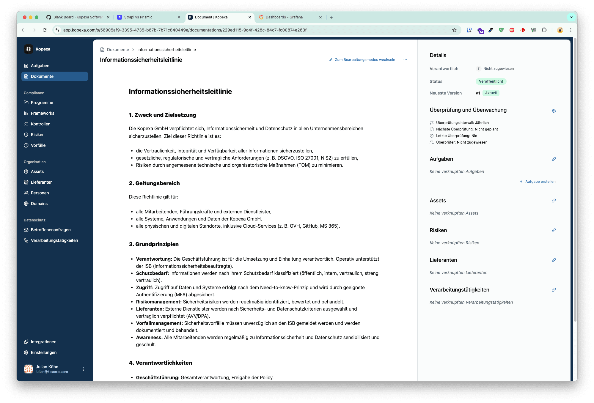 Veröffentlichtes Dokument mit Mapping und Reviewzyklus