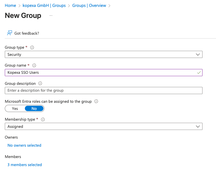 Screenshot: Gruppe in Entra ID erstellen