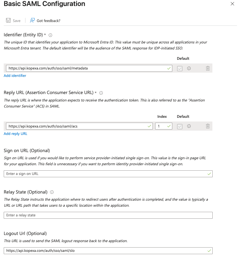 Screenshot: SAML Konfiguration in Entra