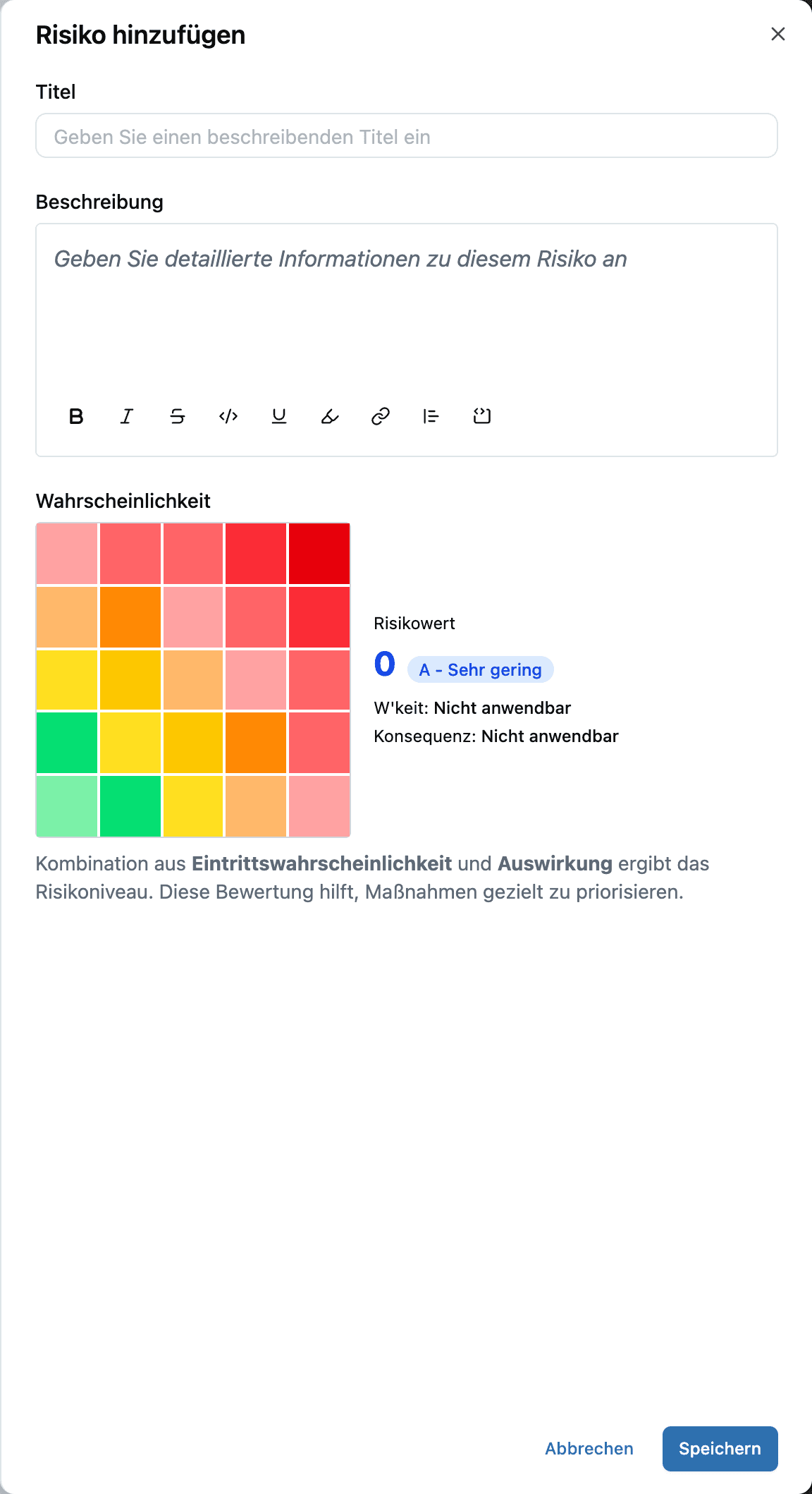 Create-Drawer: Neues Risiko anlegen